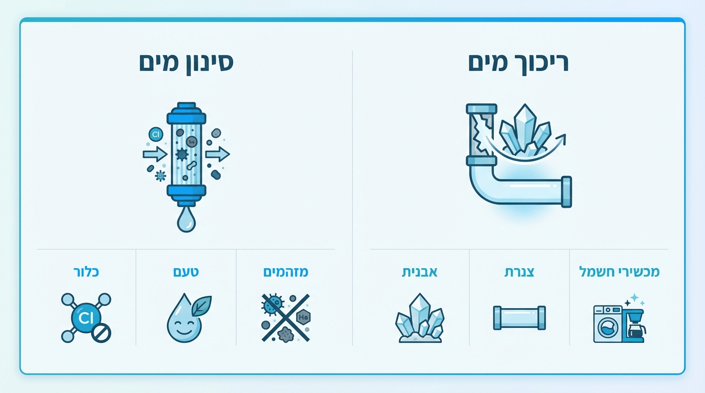 בלבול בין ריכוך לסינון מים - הבדלים עיקריים