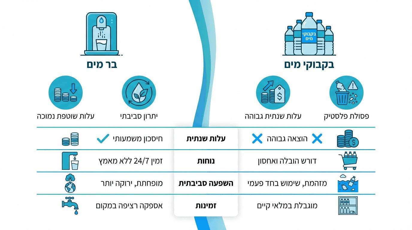 בקבוקי מים מול בר מים - השוואת עלויות