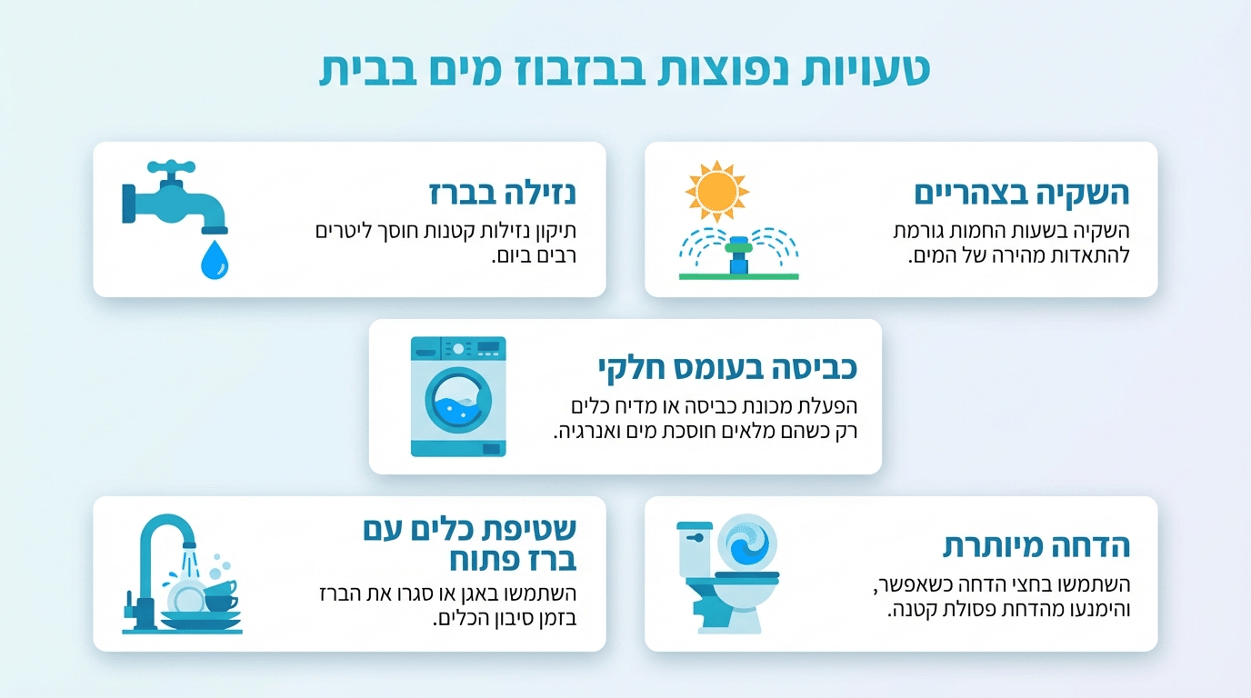 טעויות נפוצות שמבזבזות מים