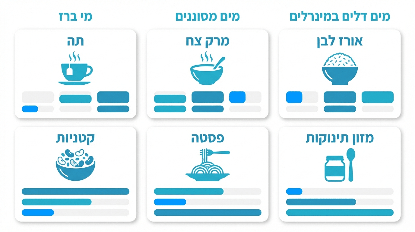 השוואה בין סוגי מים שונים לבישול