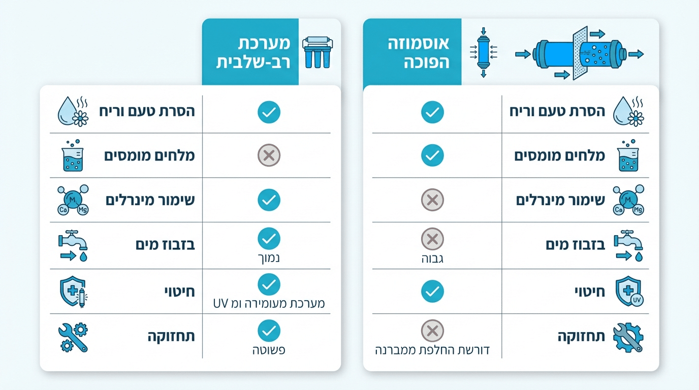 השוואה: מערכת רב-שלבית מול אוסמוזה הפוכה