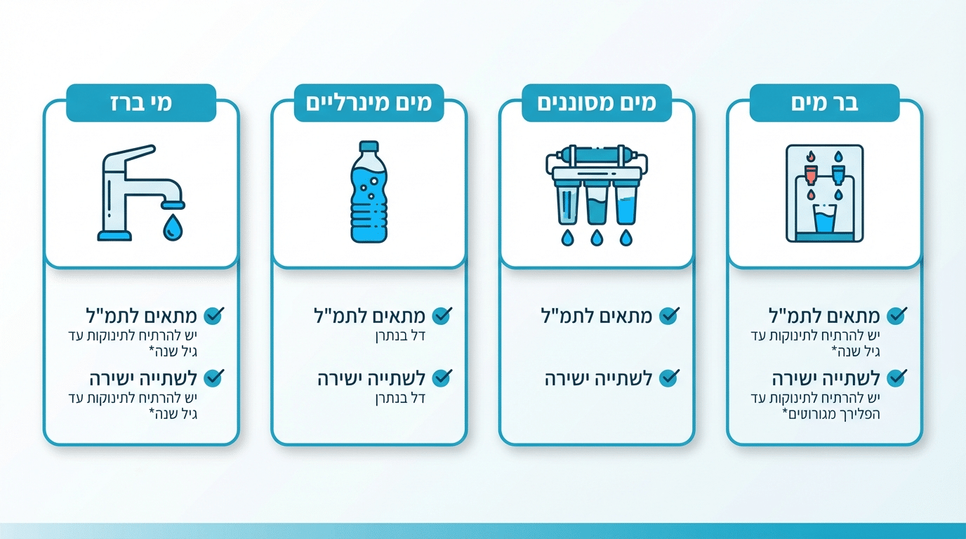 טבלת השוואה סוגי מים לתינוקות