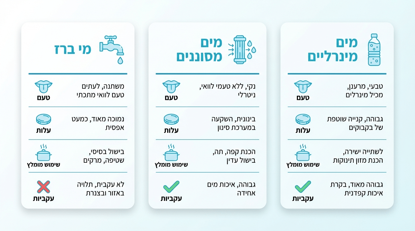 השוואת סוגי מים לבישול - מי רווה