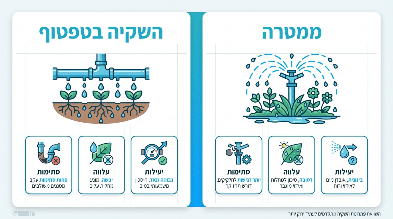 טפטוף מול ממטרות - מה עדיף כשמדברים על איכות מים לגינון