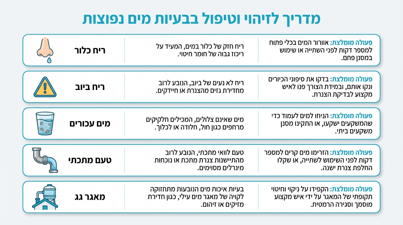 טבלת הנחיות לפי סוג בעיה במים
