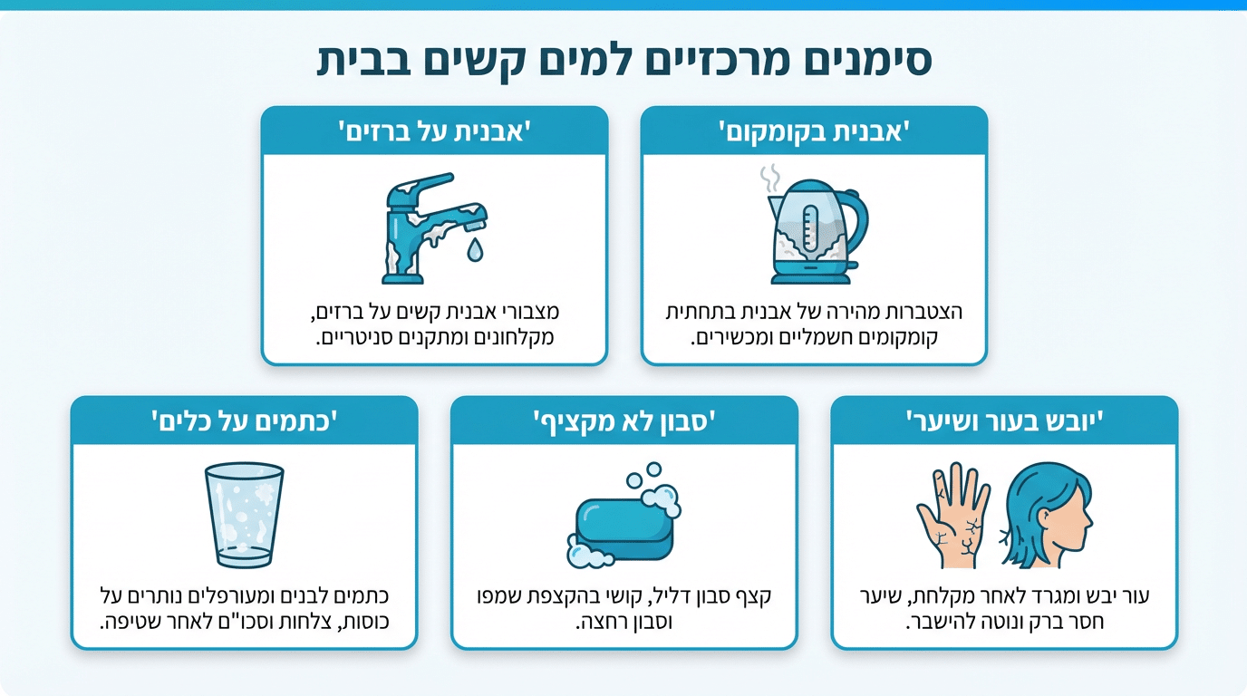 סימנים מזהים למים קשים בבית - אבנית על ברזים וכלים