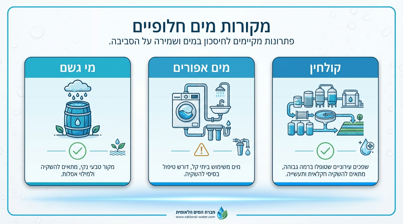 מי גשם, מים אפורים וקולחין - חלופות למי ברז