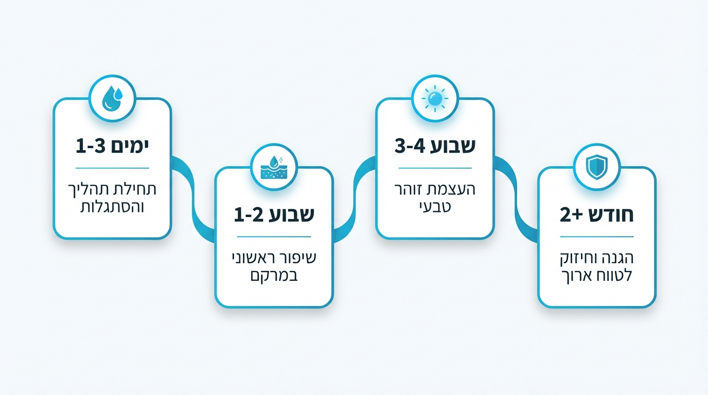 ציר זמן - שינויים בעור בעקבות שתייה נכונה