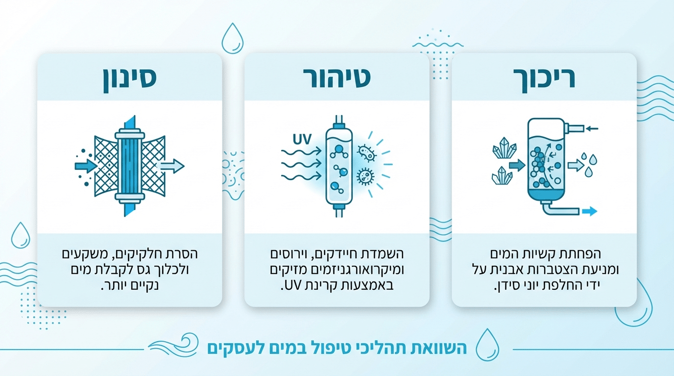 ההבדלים בין סינון, טיהור וריכוך מים בעסק