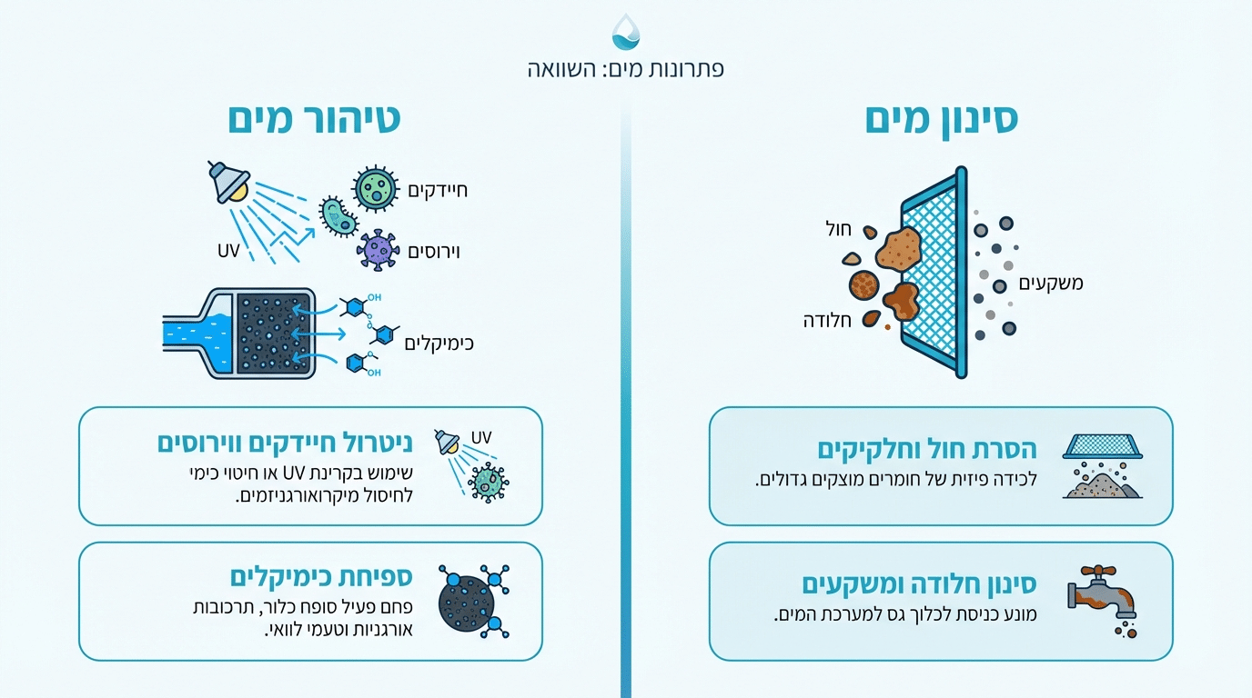ההבדל בין סינון מים לטיהור מים