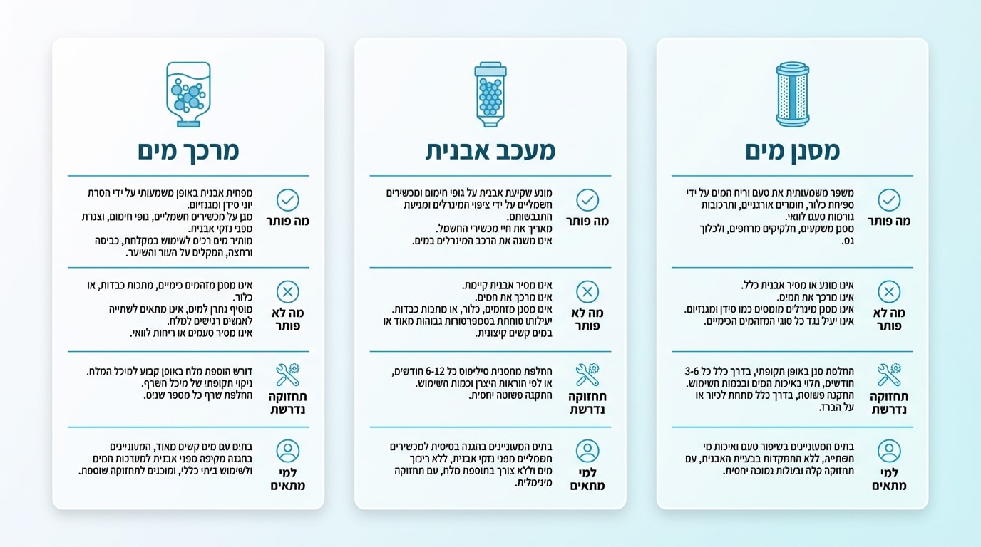 השוואת שלושה סוגי פתרונות לבעיות מים קשים