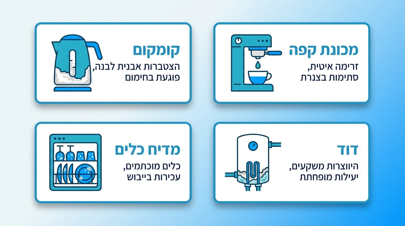 איך מים קשים משפיעים על קומקום מכונת קפה מדיח כלים ודוד שמש